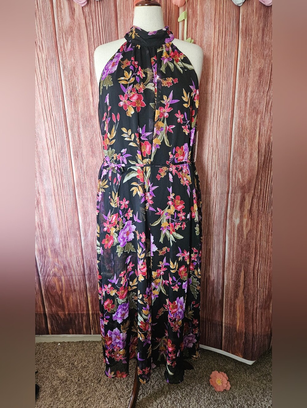 NWT London Times Wide Leg Halter Jumpsuit Size XL